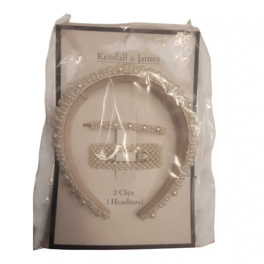 NWT Kendall & James Beaded Pearls Head Band‎ Set W/2 Pearl Clips